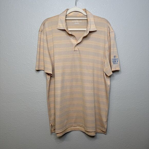 Southern Tide Mens Large T3 Tide To Trail Orange Striped Golf Polo Shirt - Picture 1 of 5